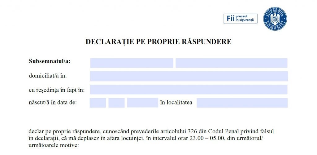 Autorit Ile Au Publicat Modelul De Declara Ie Pe Proprie R Spundere Pentru Deplasarea Pe Timpul